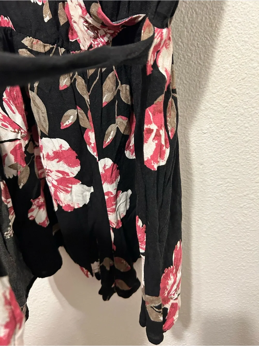 American Rag Black Romper with Pink Floral Print